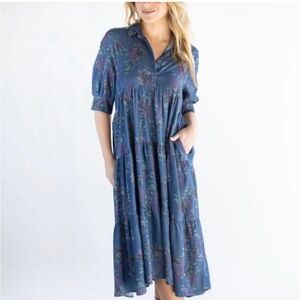 Natural Life Rebecca Midi Dress Wisteria Floral with Pockets Size XL